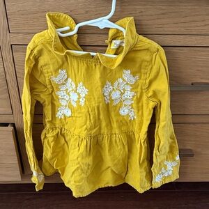 Mini Boden Mustard Blouse with White Floral Embroidery